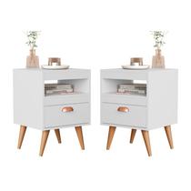 *FLASH SALE* Kit 2 Mesas de Cabeceira para Quarto com Pés e Gaveta com Nicho
