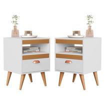 *FLASH SALE* Kit 2 Mesas de Cabeceira para Quarto com Pés e Gaveta com Nicho