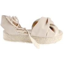Flat Form Lara Bege Com Amarração no Tornozelo 3cm - ULLY