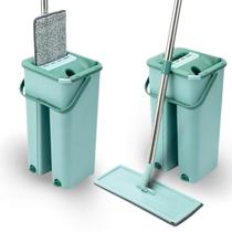 Flat Mop 2 Refis Esfregão Com Balde Rodo Mágico Lava Seca Tira Pó