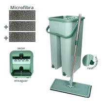 Flat Mop Esfregão Rodo Limpa e Seca Tampa Vazao Agua + Refil Extra Microfibra