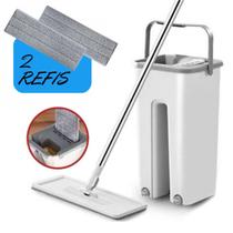 Flat Mop Vertical Lava E Seca Rodo Mágico Multiuso Com Balde 6L + 2 Refil Microfibra