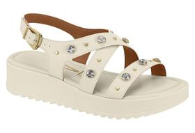 Flat Vizzano Com Aplicações Brilhantes E Tiras Largas Branco Off