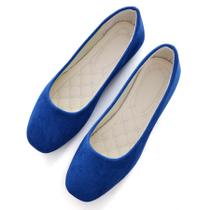 Flats ChaiRong Zhou para mulheres com bico quadrado Slip On azul marinho