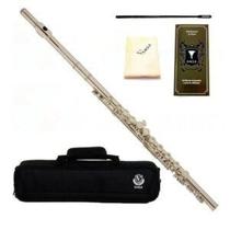 Flauta Transversal Prateada Em Dó + Case Luxo Fl03s Eagle