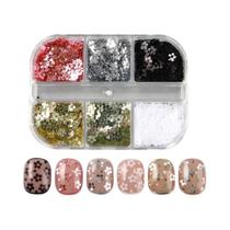 Flocos De Arte Para Unhas Kawaii Preto E Branco 6 Grades Y2K Lantejoulas Douradas Brilhantes