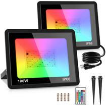Flood Light MosFiata 100W RGB LED 12000LM, pacote com 2 unidades com controle remoto