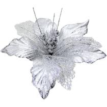 Flor Artificial Arranjo Decoração Natal Brilho Prata 30cm