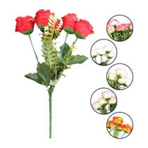 Flor Artificial Buquê Mini Rosa com 5 Galhos - 28cm