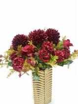 Flor Artificial Cravos Hortênsias Campestres Buque Total Com 15 Flores Rosa Azul Marsala Salmão