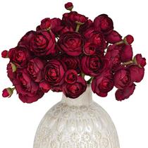 Flor artificial Letjolt Ranunculus 18 peças de casamento em seda vermelha