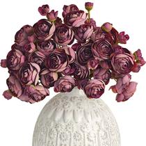 Flor artificial Letjolt Ranunculus 18 peças de seda roxa
