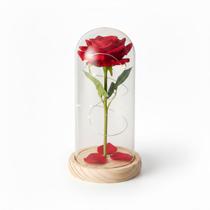 Flor Artificial na Cupula 21cm Rosa Vermelha LED Presente