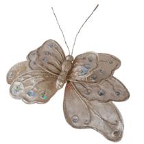 Flor Artificial Natal Borboleta Veludo Champanhe 13m