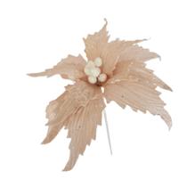 Flor Artificial Natalina Poinsétia Rose Tecido com Haste