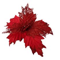 Flor Artificial Natalina Poinsétia Veludo Vermelha