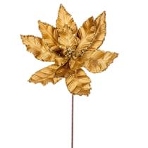 Flor Artificial Poinsettia Terciopelo Dorado Vickerman x3 por Bolsa