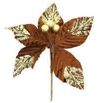 Flor Bico 20cm Marrom Gliter Cazza CV255340 Flor Bico 20cm Marrom Gliter Cazza CV255340