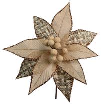 Flor Bico de Papagaio Bege Pick Natalino Tecido Rústico 25cm 3 UN Flor Bico de Papagaio Bege Pick Natalino Tecido Rústico 25cm 3 UN