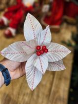 FLOR BICO DE PAPAGAIO BRANCO OFF E VERMELHO 25CM - Decoração Natalina