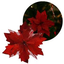 Flor Bico de Papagaio Natalino Pick Recort Veludo Vermelho Glitter Luxo 28cm Flor Bico de Papagaio Natalino Pick Recort Veludo Vermelho Glitter Luxo 28cm