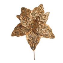 Flor Bico de Papagaio Pick Natal Veludo Arabescos Glitter Dourado 28cm - Magizi - Yangzi