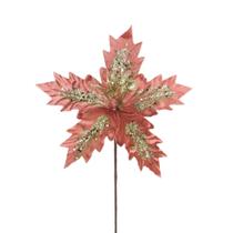 Flor Bico de Papagaio Veludo Rosê Pick Natal Glitter Dourado 24cm - Magizi - Yangzi