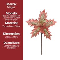 Flor Bico de Papagaio Veludo Rosê Pick Natal Glitter Dourado 24cm - Magizi Flor Bico de Papagaio Veludo Rosê Pick Natal Glitter Dourado 24cm - Magizi