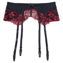 Flor bordada de vinho tinto TVRtyle Garter Belt para mulheres