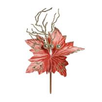 Flor Cabo Curto Poinsettia Rose e Glitter Nude 20cm - Rizzo - Cromus