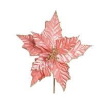Flor Cabo Curto Poinsettia Rose Veludo com Glitter Ouro - 01 uni- Cromus Natal - Rizzo Embalagens