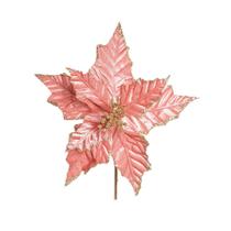 Flor Cabo Curto Poinsettia Rose Veludo com Glitter Ouro 30cm - 01 unidade - Cromus Natal - Rizzo Embalagens