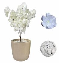 Flor Cerejeira Pessegueiro Artificial Vaso Liso Pedra Braca