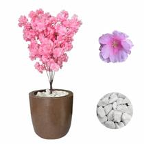 Flor Cerejeira Pessegueiro Artificial Vaso Liso Pedra Braca