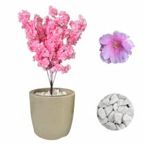 Flor Cerejeira Pessegueiro Artificial Vaso Liso Pedra Braca Flor Cerejeira Pessegueiro Artificial Vaso Liso Pedra Braca