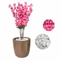Flor Cerejeira Pessegueiro Artificial Vaso Liso + Pedras