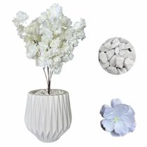 Flor Cerejeira Pessegueiro Artificial + Vaso Origami Pedra - Branco - Branco Flor Cerejeira Pessegueiro Artificial + Vaso Origami Pedra - Branco - Branco