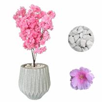 Flor Cerejeira Pessegueiro Artificial + Vaso Origami Pedra Flor Cerejeira Pessegueiro Artificial + Vaso Origami Pedra