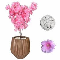 Flor Cerejeira Pessegueiro Artificial + Vaso Origami Pedra Flor Cerejeira Pessegueiro Artificial + Vaso Origami Pedra