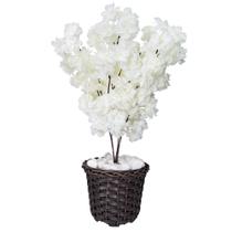 Flor Cerejeira Pessegueiro Artificial + Vaso Trançado Pedra