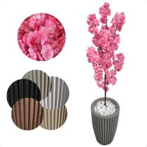 Flor Cerejeira Rosa Bebê Japonesa Arranjo Artificial Com Vaso de Decoração