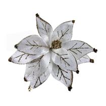 Flor de Natal Decorativa Branca com Brilho Dourado p/ Árvore Tok da casa