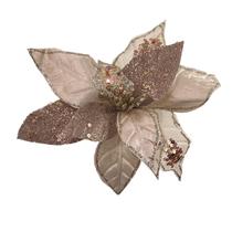 Flor de Natal Poinsétia Champanhe Brilhante Enfeite Árvore Tok da Casa