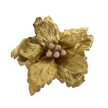 Flor de Natal Poinsétia Decorativa Dourada Enfeite Natalino Tok da Casa