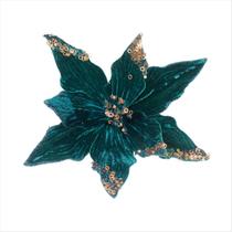Flor de natal poinsetia em tecido verde com brilho 32cm Flor de natal poinsetia em tecido verde com brilho 32cm