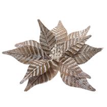 Flor de Natal Poinsétia Nevada Bege Decoração para Árvore Tok da Casa