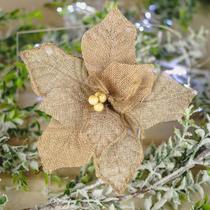 Flor de Natal Poinsettia de Juta e Linho com Botões em Madeira 27cm Natal Encantado Formosinha