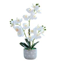 Flor de orquídea artificial em decoração de vaso de cimento 45cm Flor de orquídea artificial em decoração de vaso de cimento 45cm