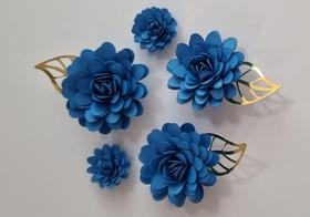 Flor De Papel Azul Royal Para Topo De Bolo Pacote 5 Unidades