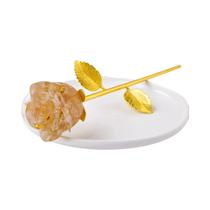 Flor De Quartzo Rosa Com Haste De Ouro, Pedra Preciosa De Cura, Cristal Natural Artesanal, Presente